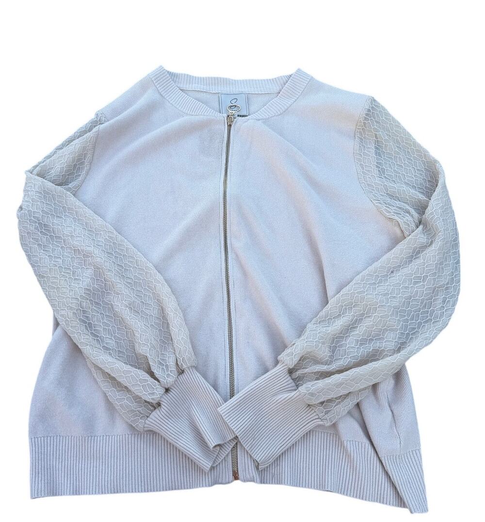 Sioni Zip Up Sheer Sleeve Cardigan - Beige - Size Large